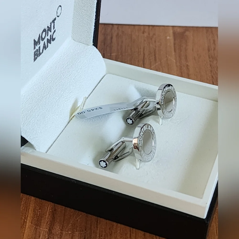 $350 100% Auth Montblanc Round Cufflinks Stainless Steel MST 90 Yrs